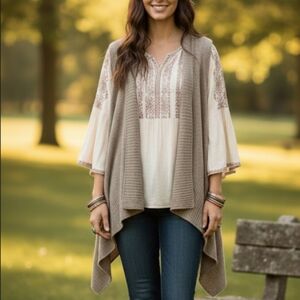 Gap wool blend cascade knit open front lagenlook vest neutral tone Small C1